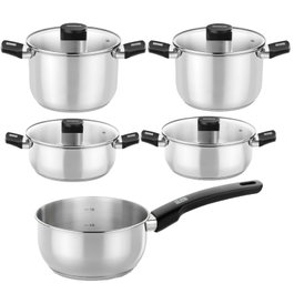 Monix Pack Batería de Cocina Elite M240002: Cazo 14cm, Ollas 20 y 24cm, Cacerolas 20 y 24cm, Acero Inoxidable, Apta Inducción